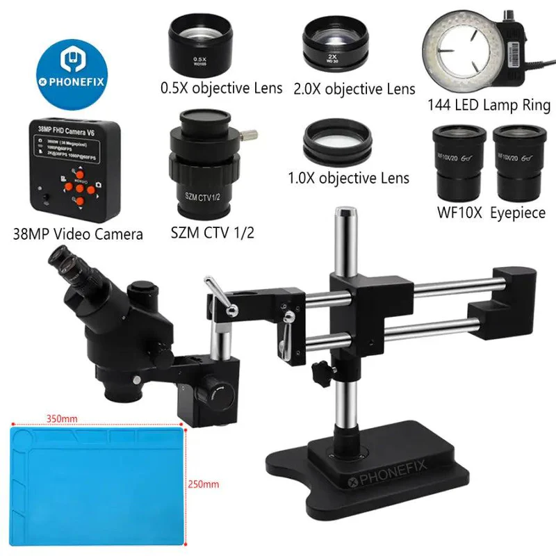 Stereo Trinocular Microscope Pcb - Microscópio estéreo de braço duplo preto