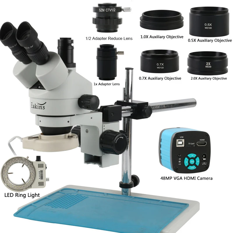 48mp 4k hdmi usb vídeo c monta - Stereo Trinocular Microscope Pcb avaliação e preço